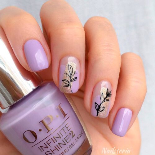 Flowers and Leaves Designs For Mauve Nails