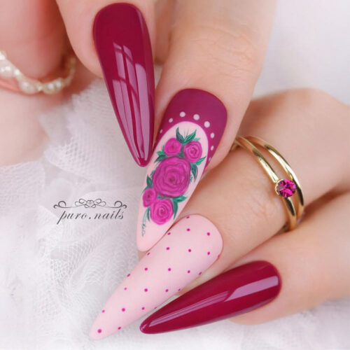 Flowers and Leaves Designs For Mauve Nails