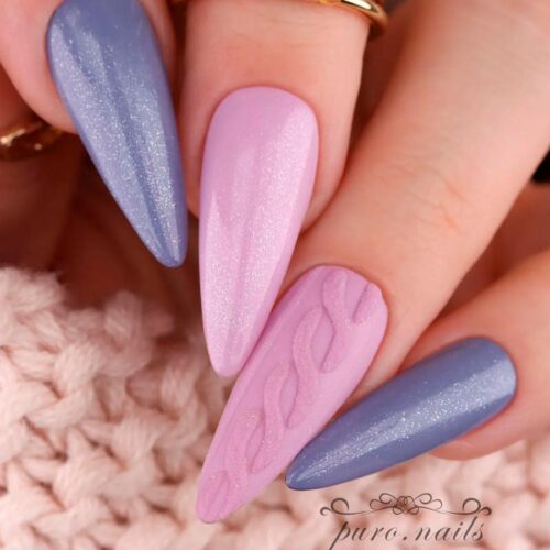 Mauve Nails With A Sweater Pattern Accent