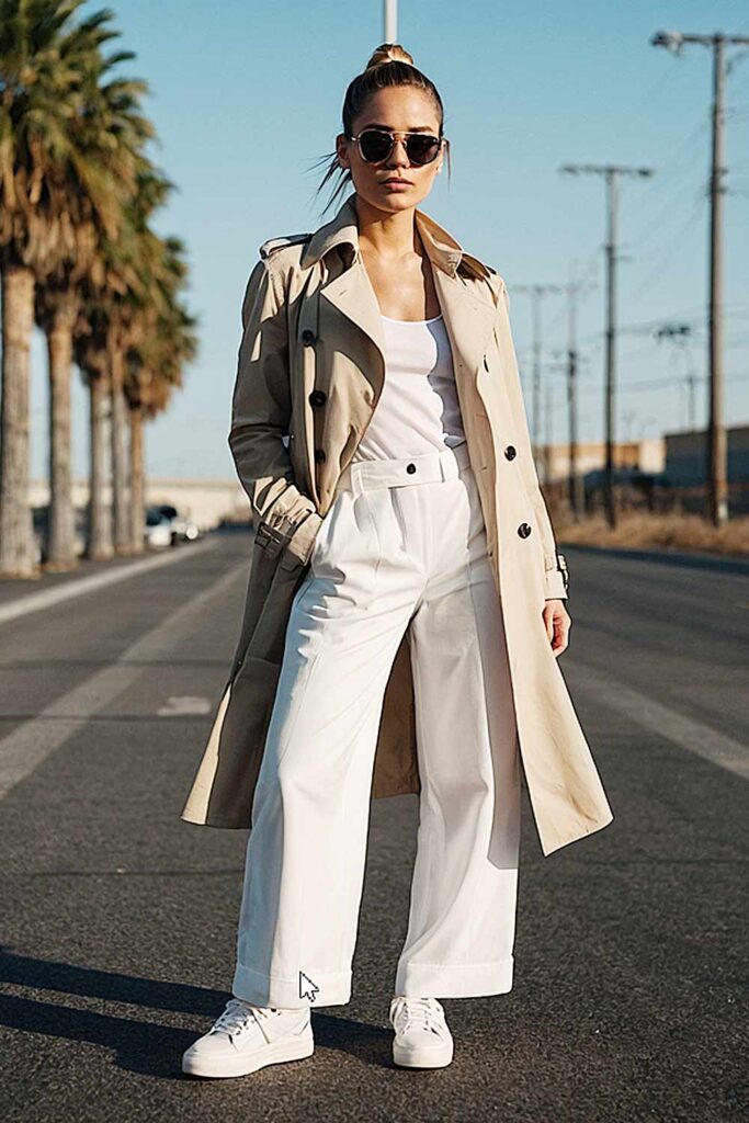 White Outfits with a Trench