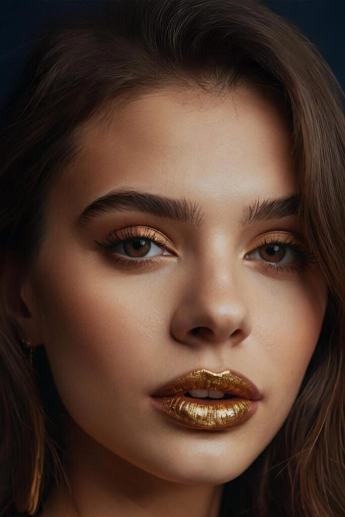 Lip Makeup Ideas With Gold Glitter