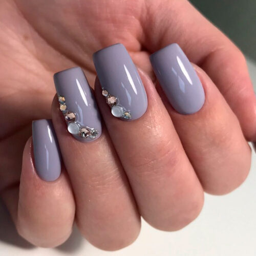 Grey Nails With Rhinestones