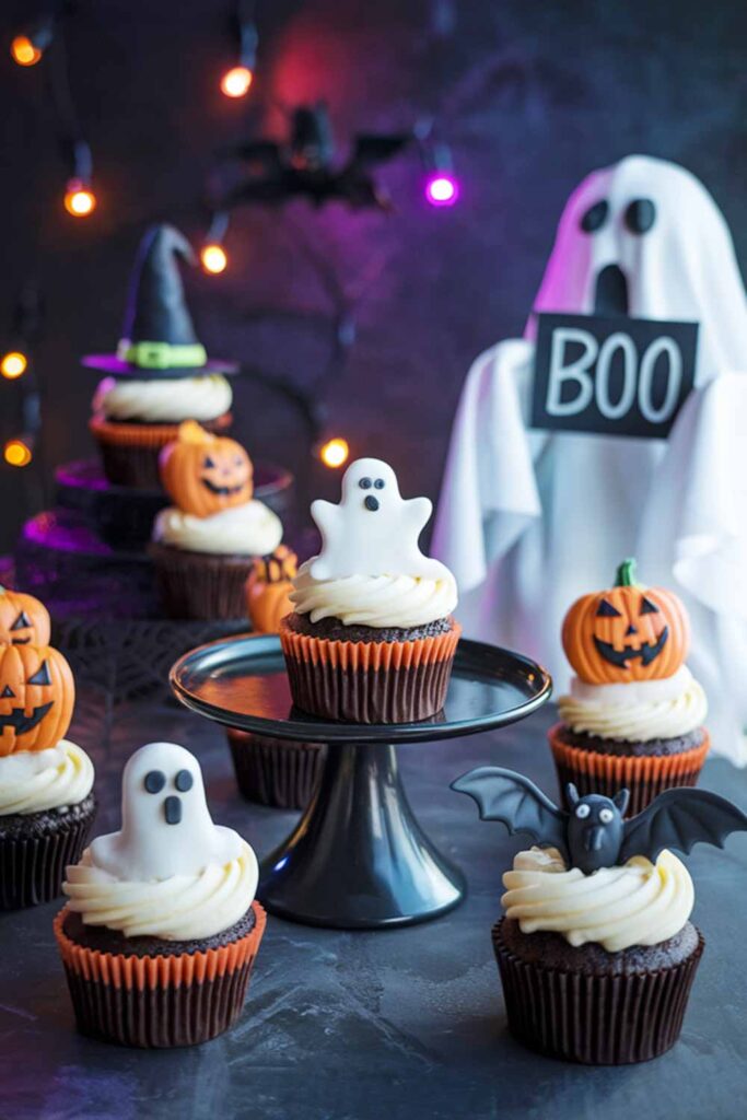 Halloween Theme Cupcakes with Ghosts