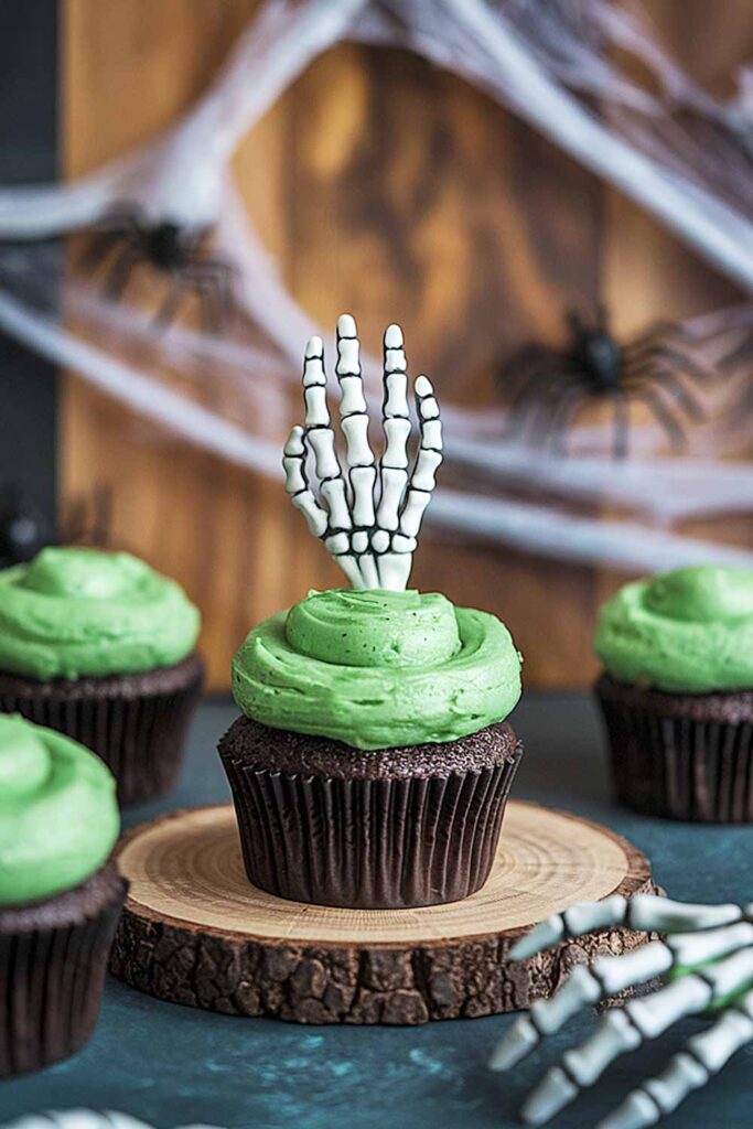 Creepy Skeleton Hand Cupcakes