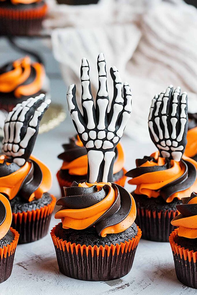 Creepy Skeleton Hand Cupcakes