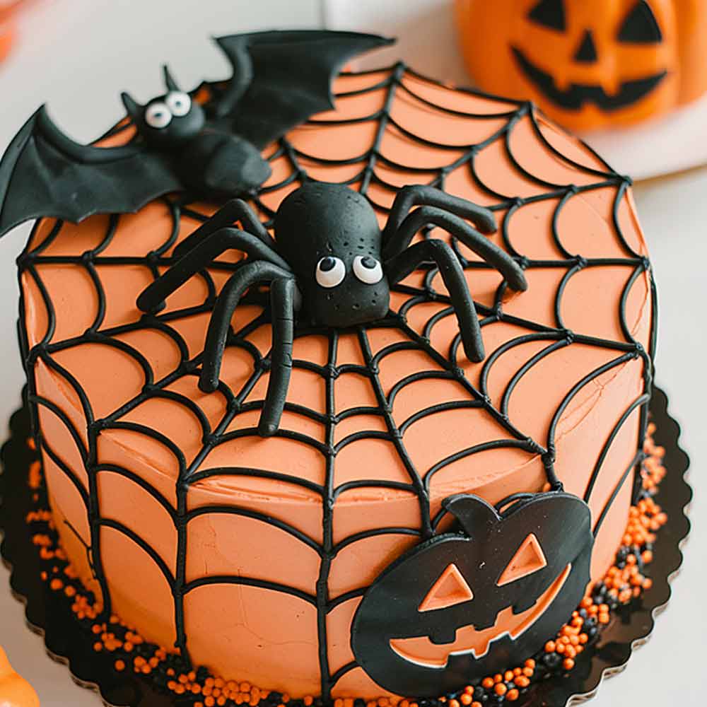 Halloween Cake with a Spider Web