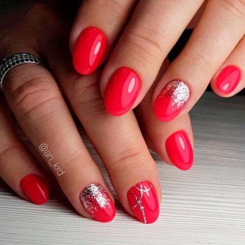 Bright Glitter Red Nails Designs