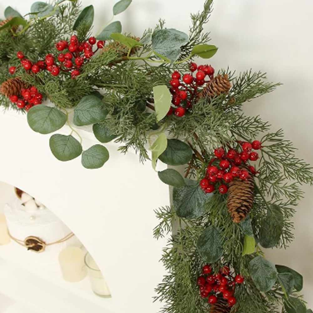 Christmas Garland Artificial Pine and Cypress with Red Berries