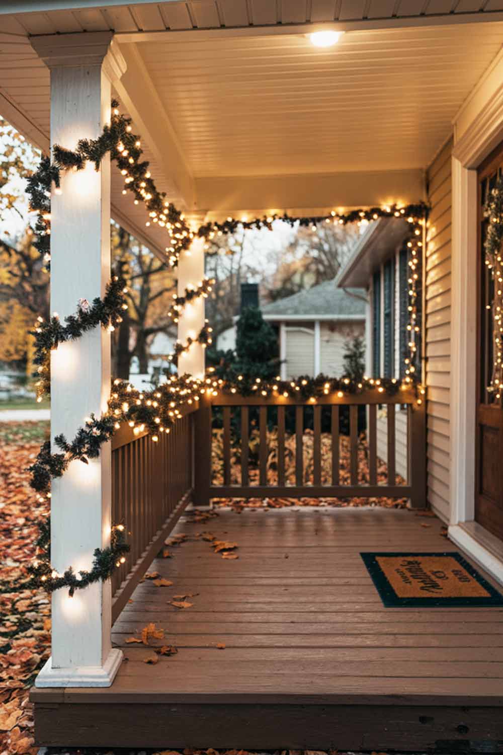 Front Porch Decor with Christmas LIghts