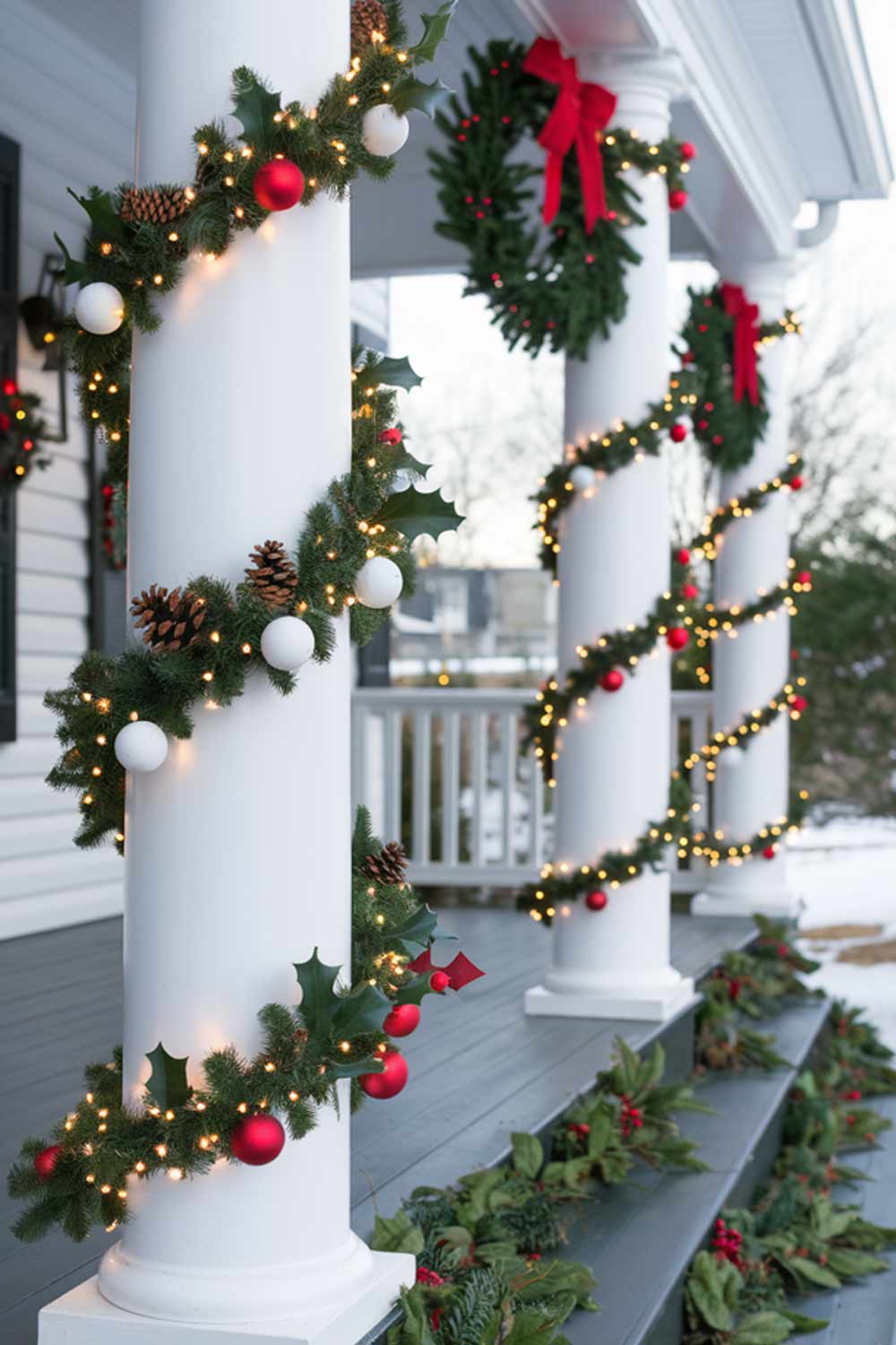 Front Porch Decoration with Christmas Garlands