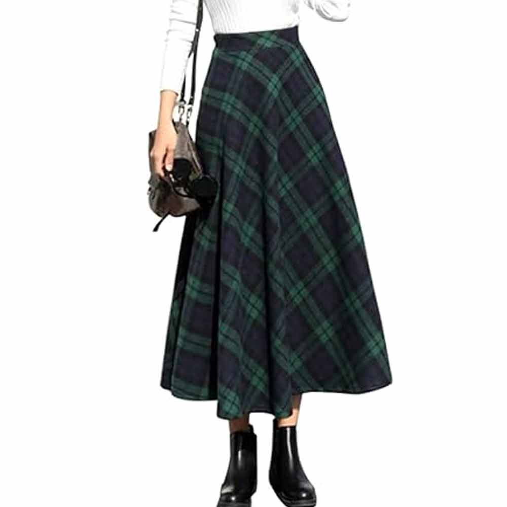 Plaid Wool Green Skirt