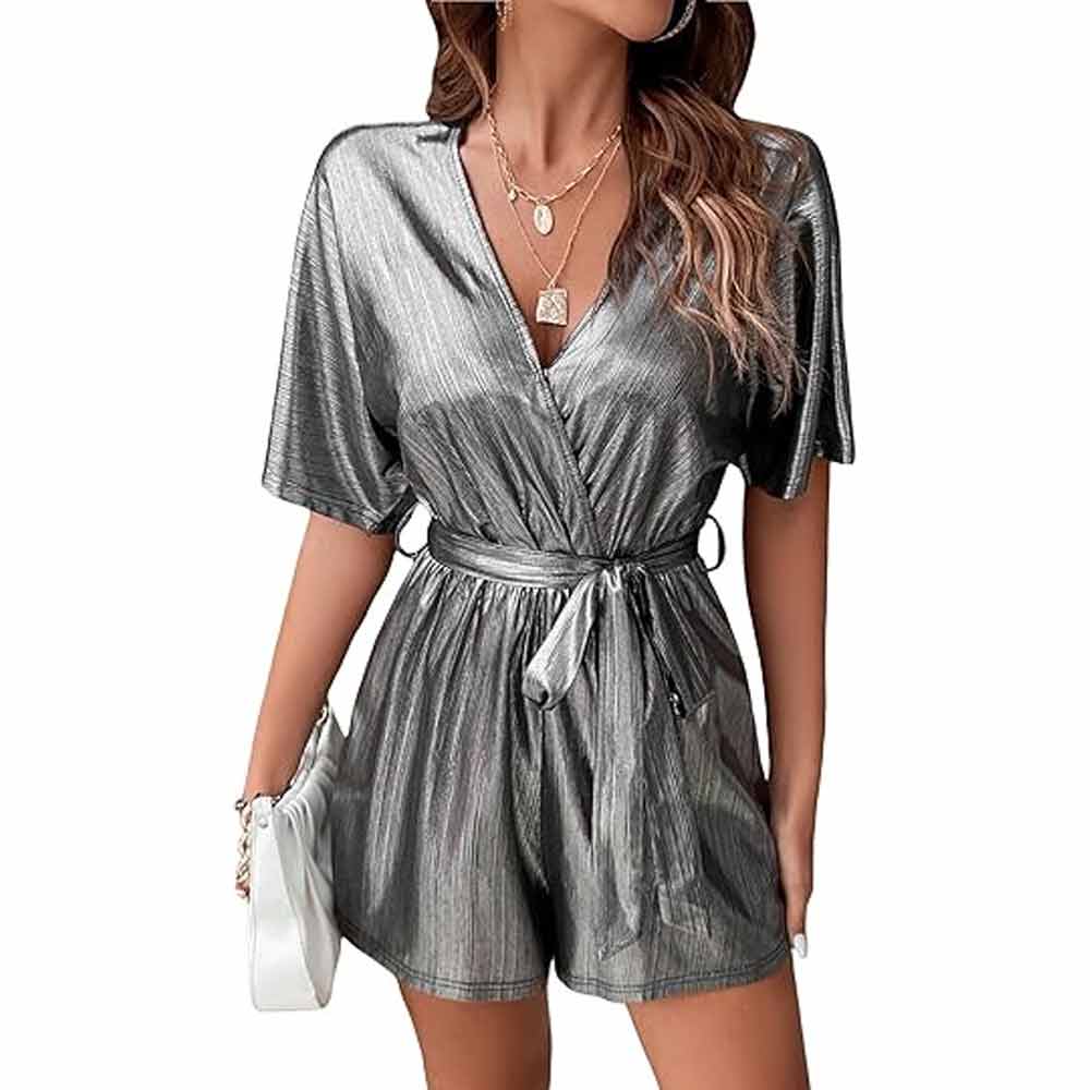 Belted Metallic Romper