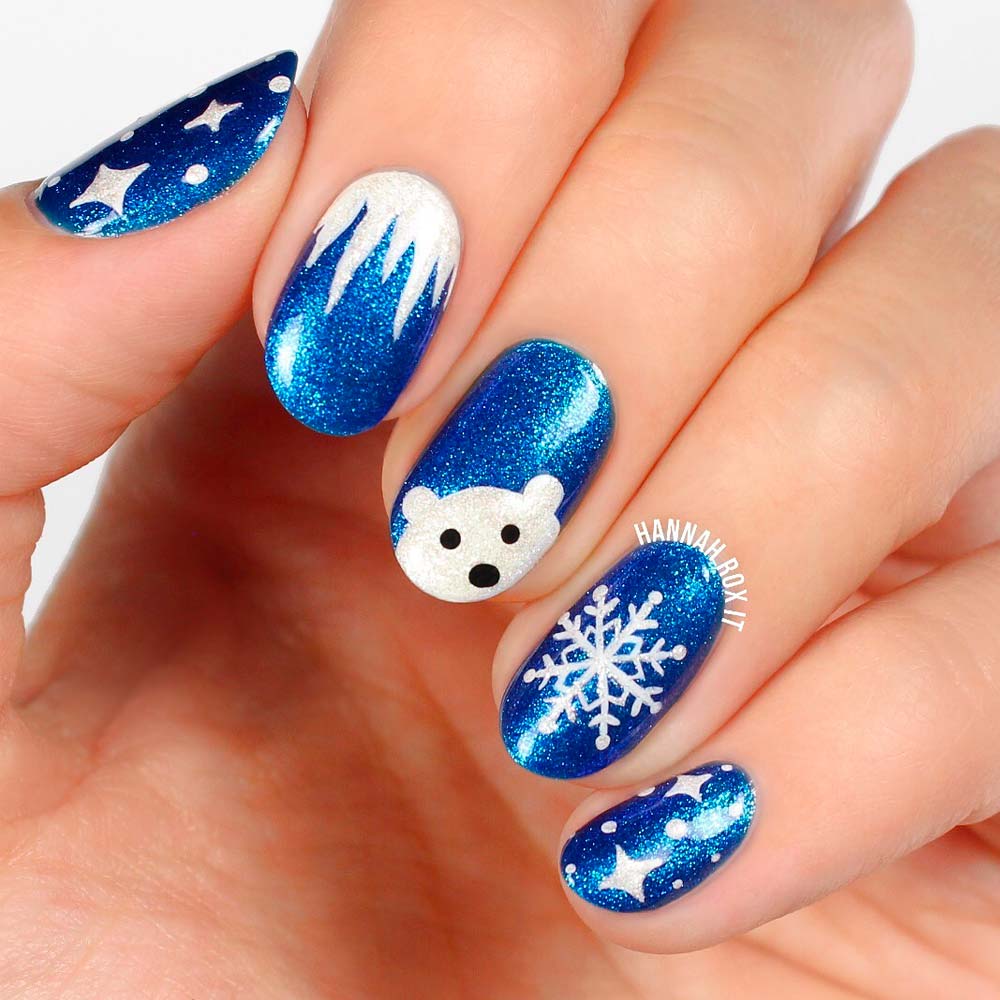 Sparkly Snowflakes Nail Art