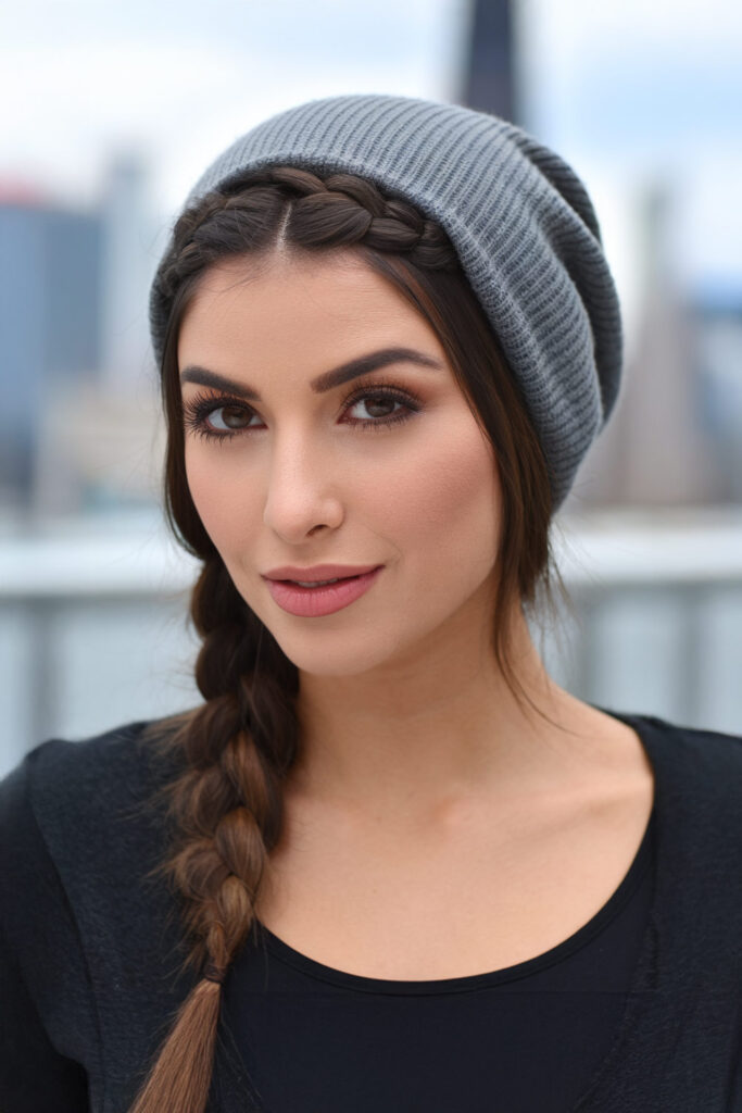 Beanie Hairstyle with Braided Hair