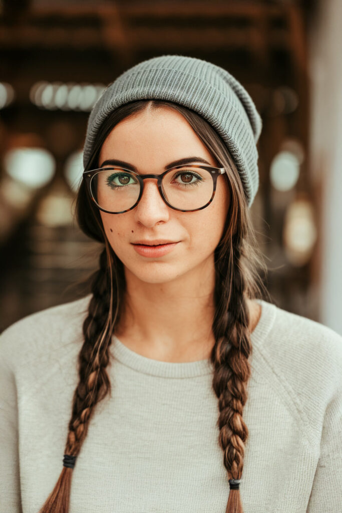 Beanie Hairstyle with Double Braids