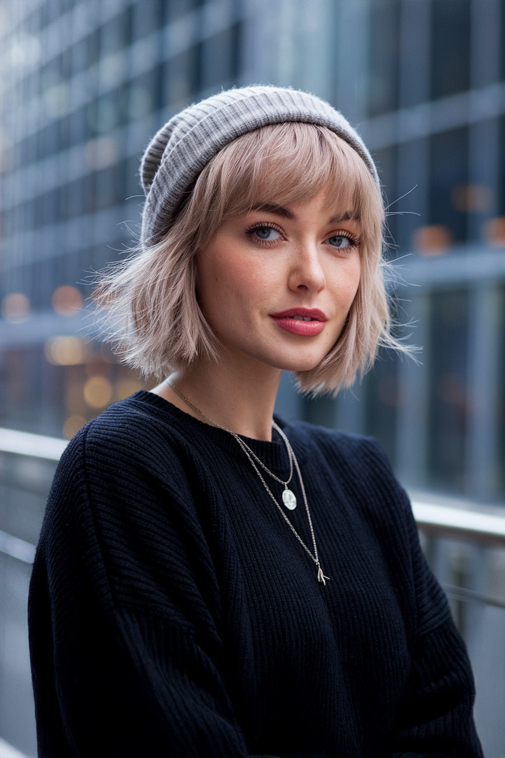 Beanie Hairstyle with Short Bob