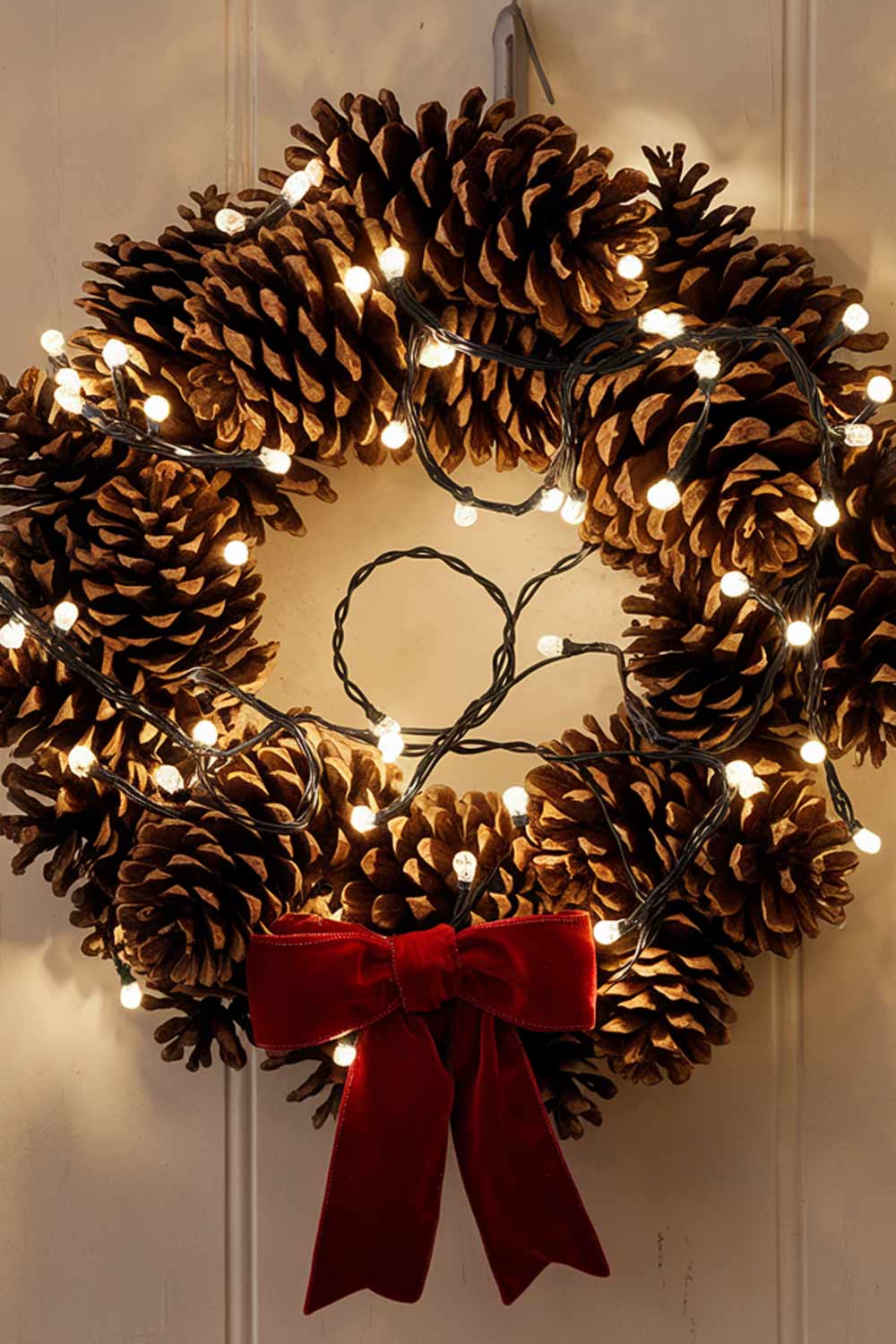 Christmas Wreath with Cones and Lights