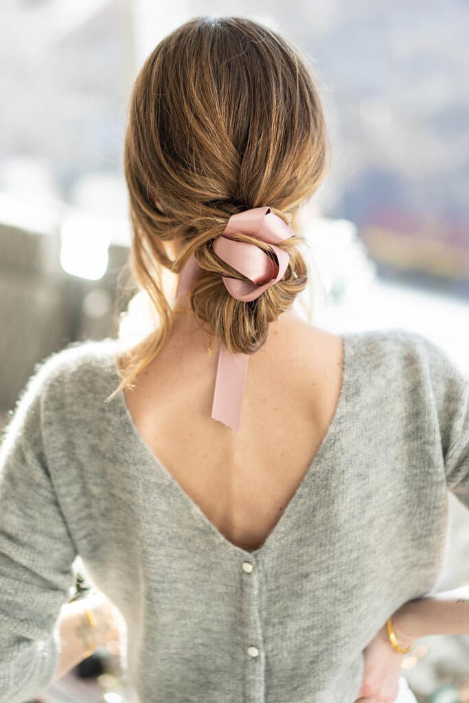 Messy Low Bun with Stripe