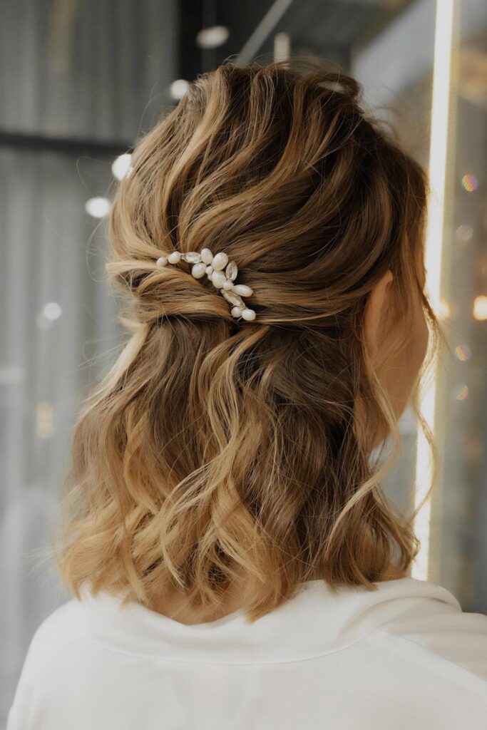 Twisted and Accessorized Shoulder Length Hair