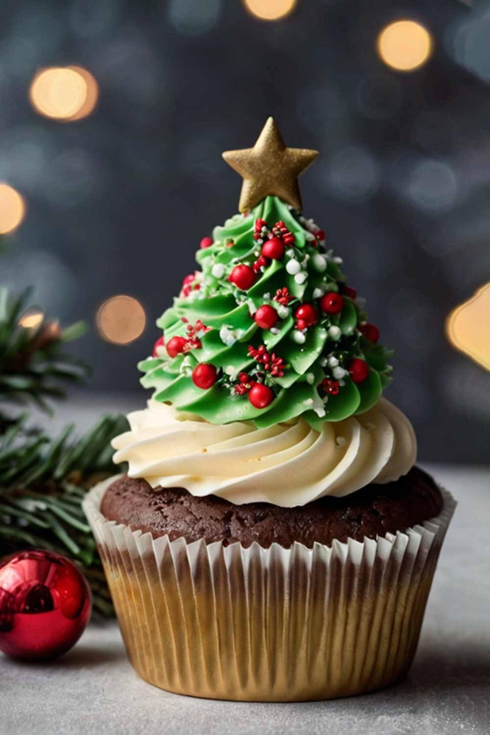 Christmas Cupcakes with Christmas Tree Decor