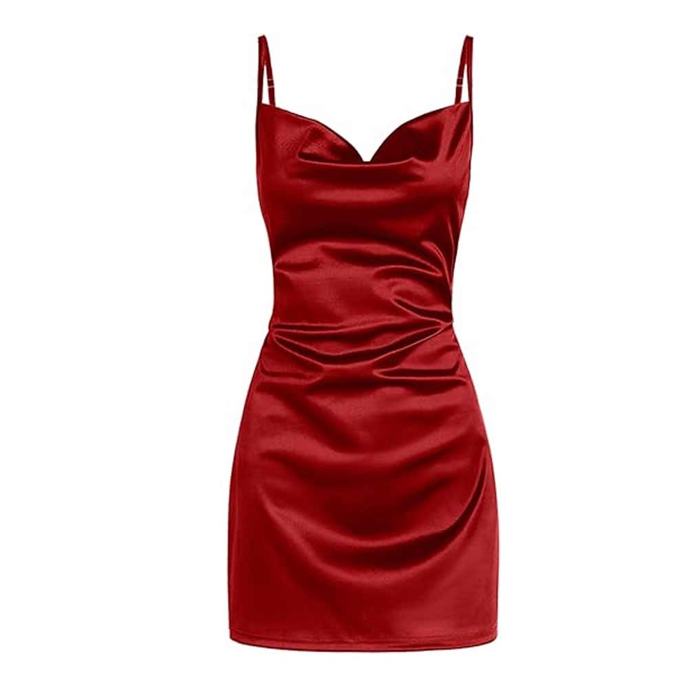 Satin Sleeveless Spaghetti Strap Mini Dress