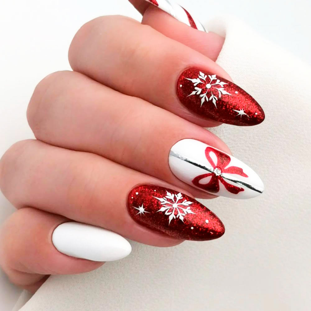 Snowflakes Nails & Red Base