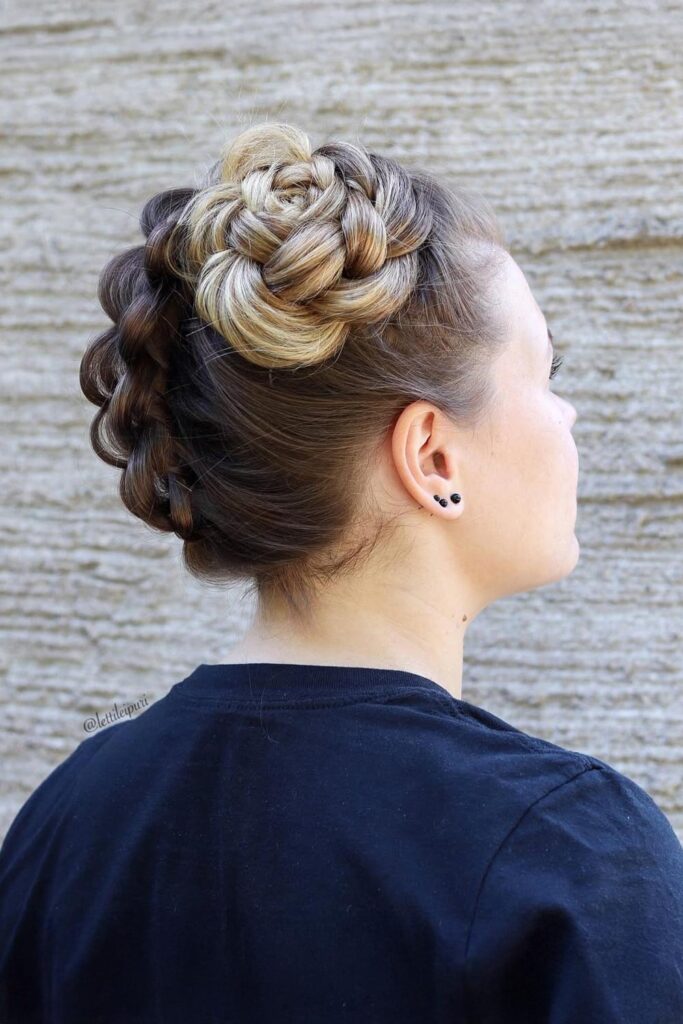 A mohawk Braid with a Hair Flower