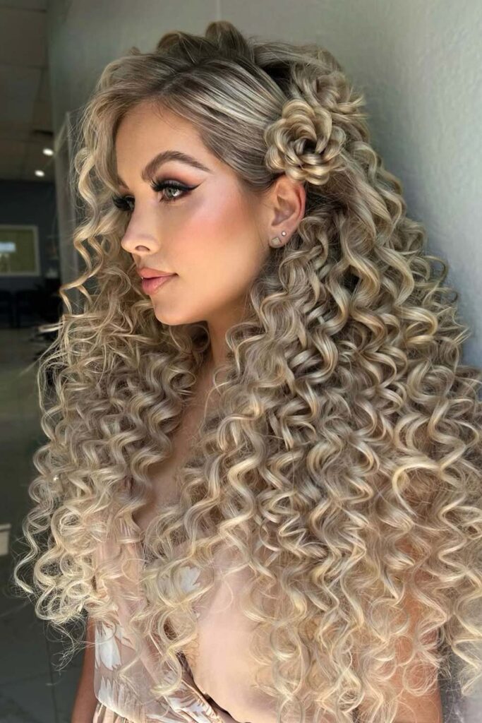 Hollywood Curls and Braided Rose Hair