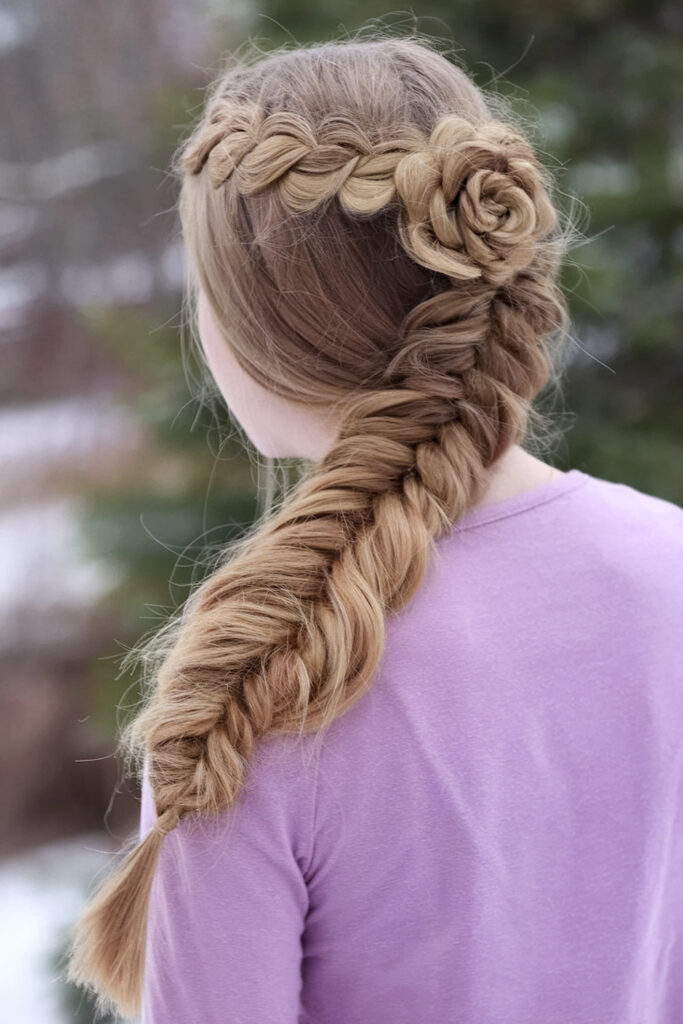 Fishtail Braid and Rose Hairstyle Idea