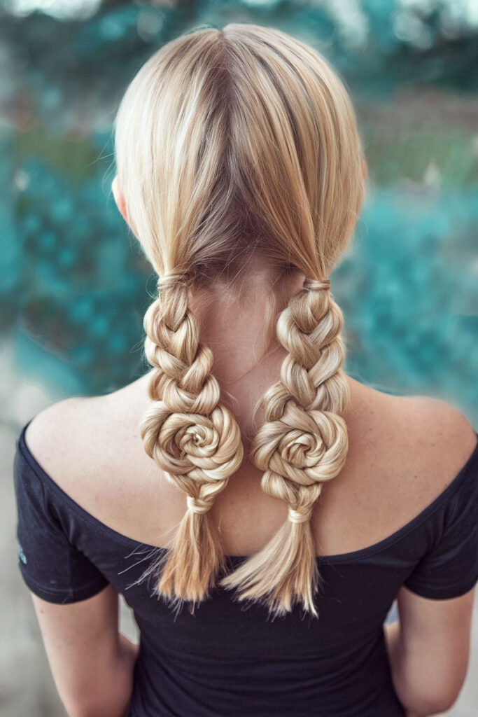 Cute Double Braids With Tiny Roses