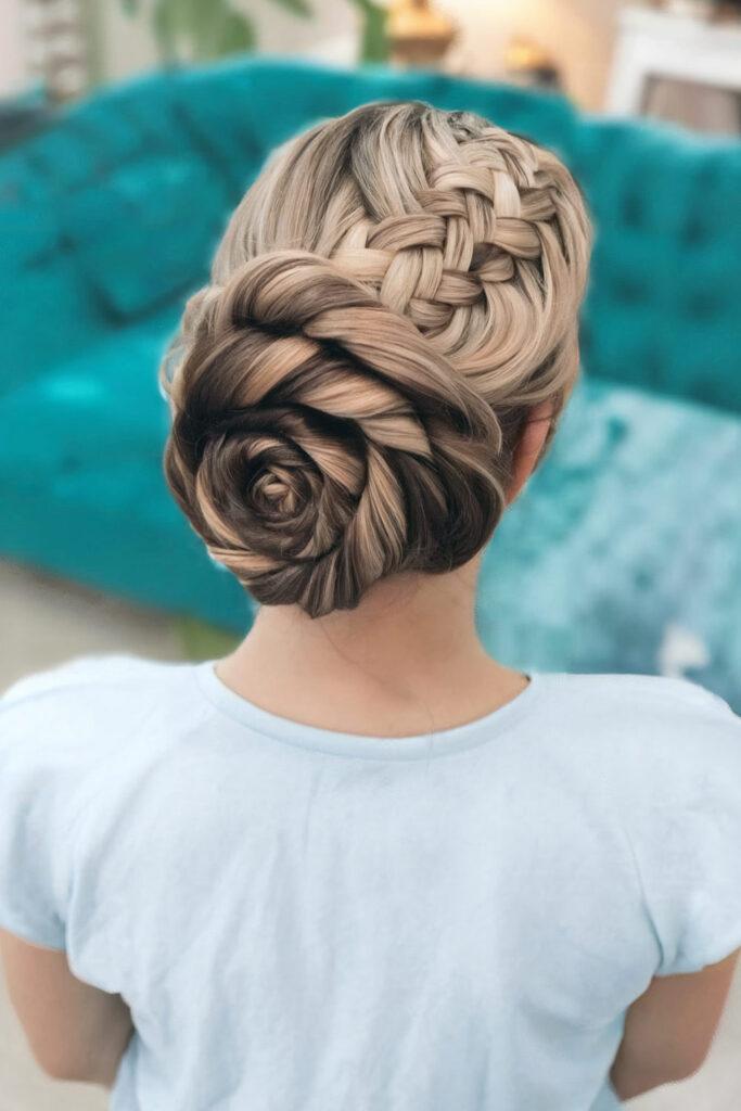 Braided Rose Updo Hairstyle For Long Hair