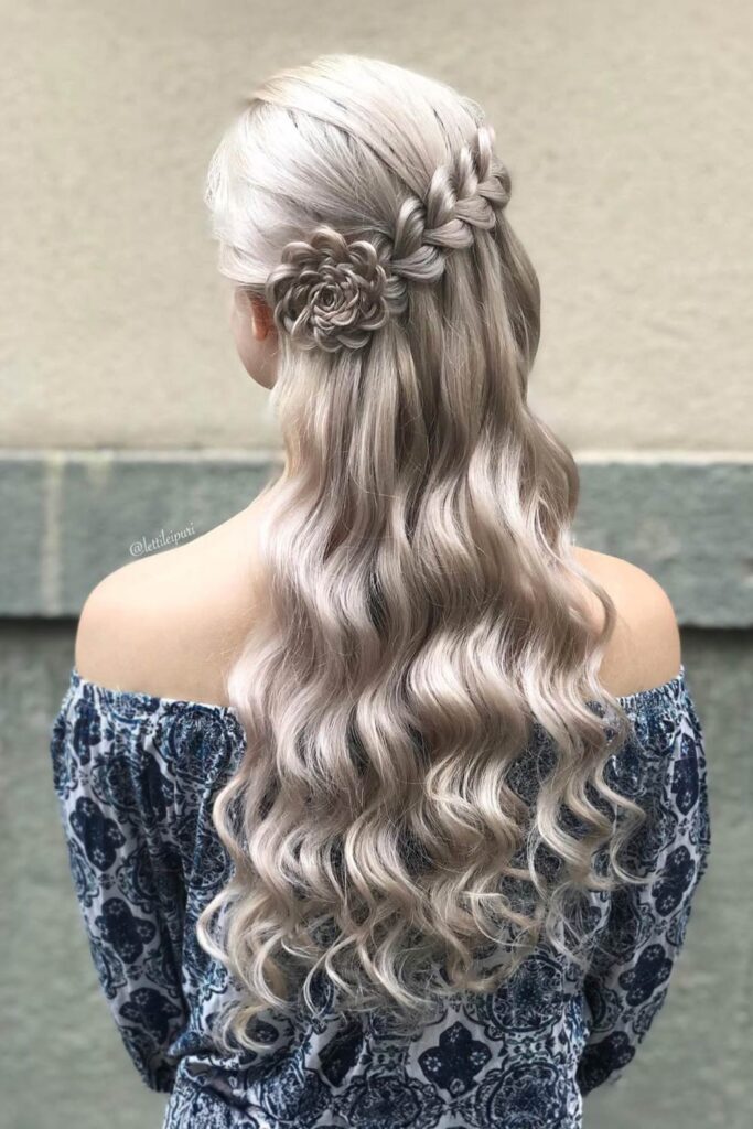 Waterfall Braided Half-Up With Hair Roses