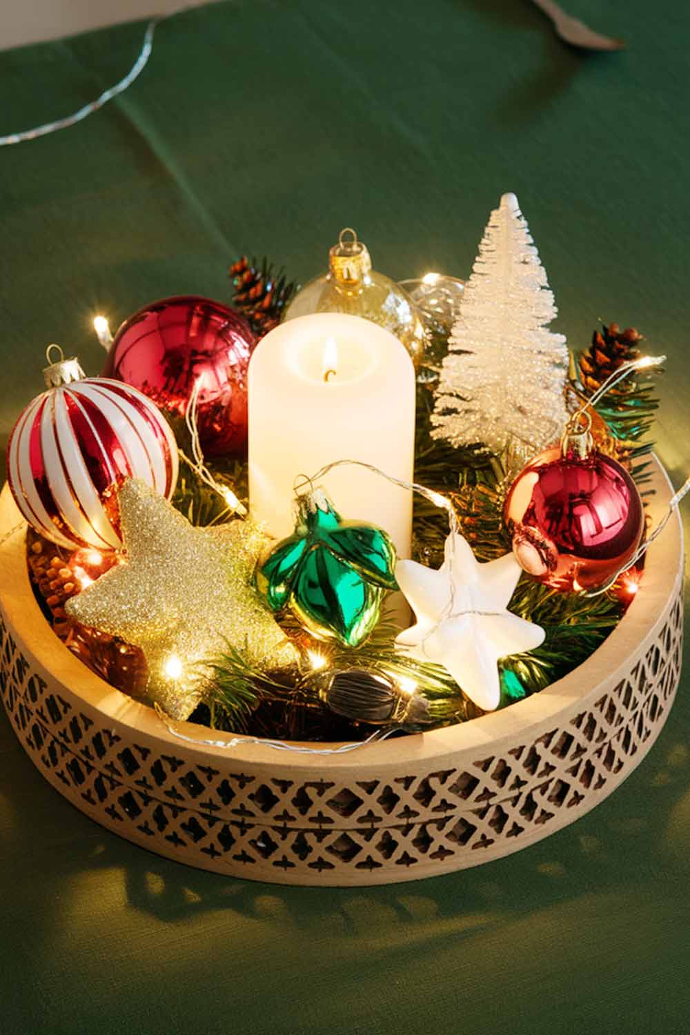 Centerpiece with Christmas Lights