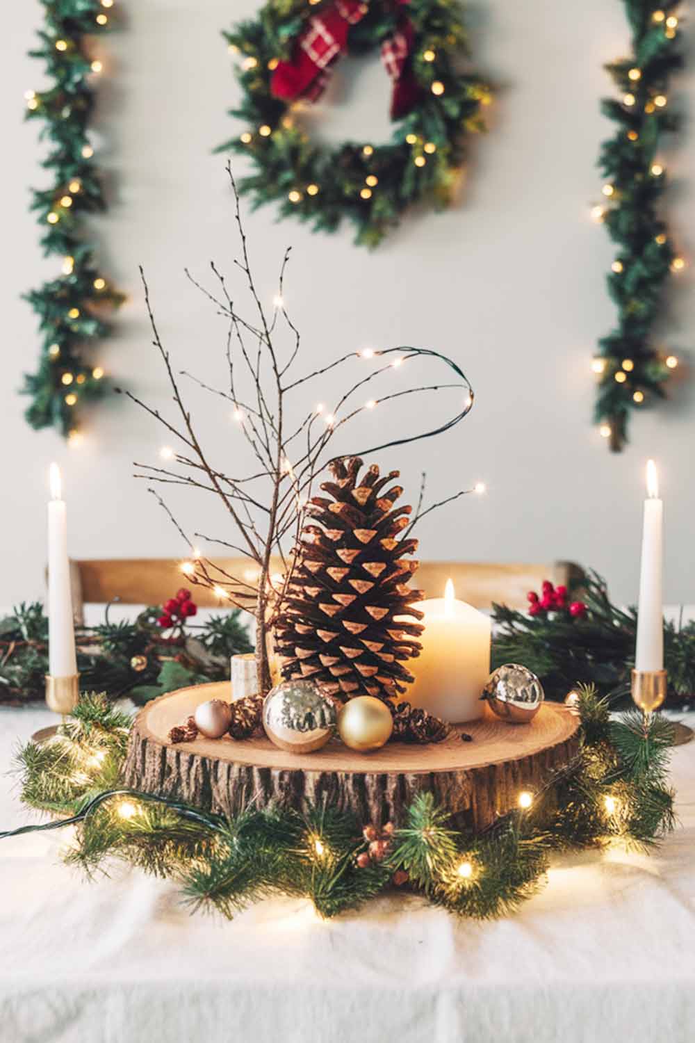 Christmas Lights and Cone Centerpiece