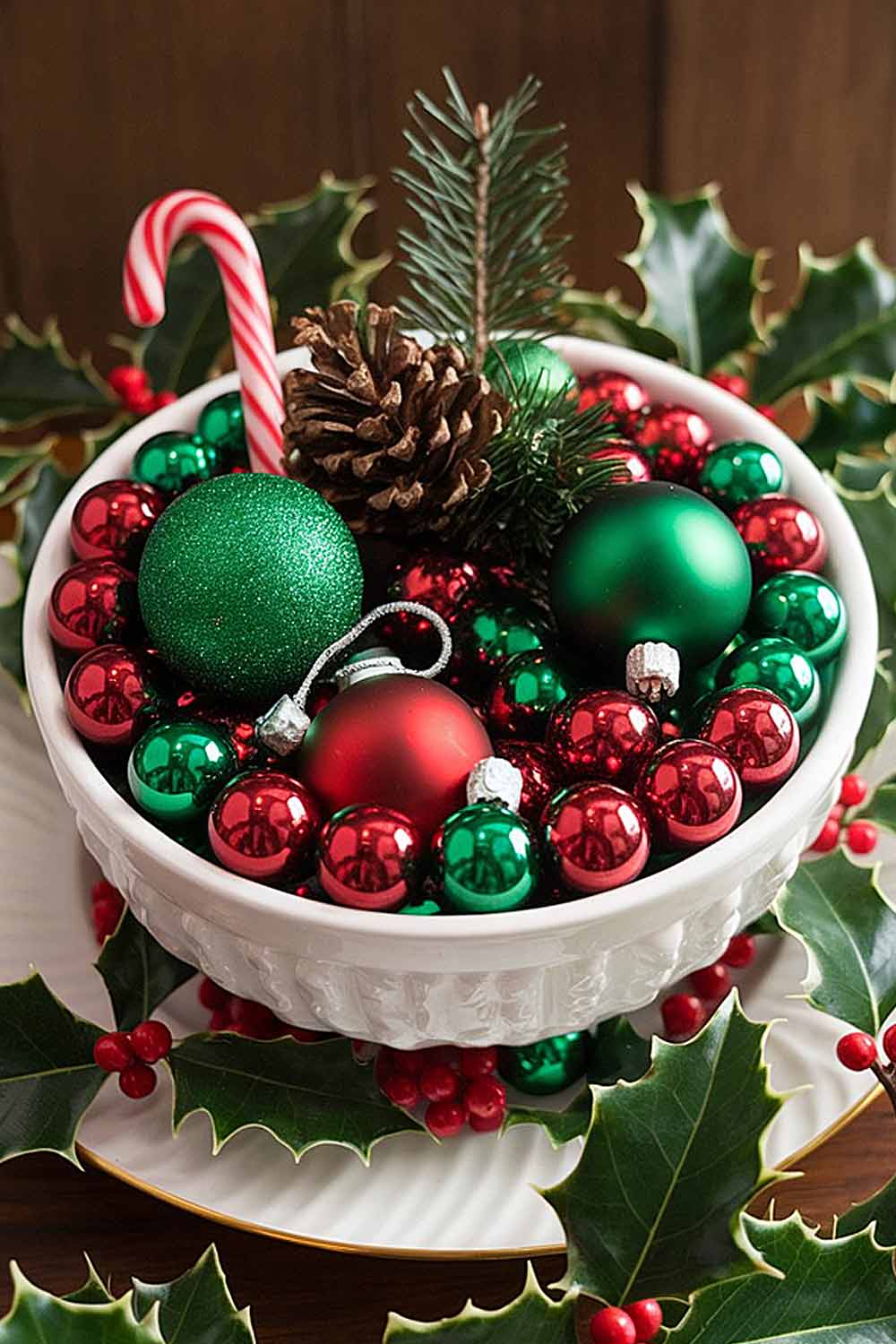 Centerpiece with Christmas Tree Decorations