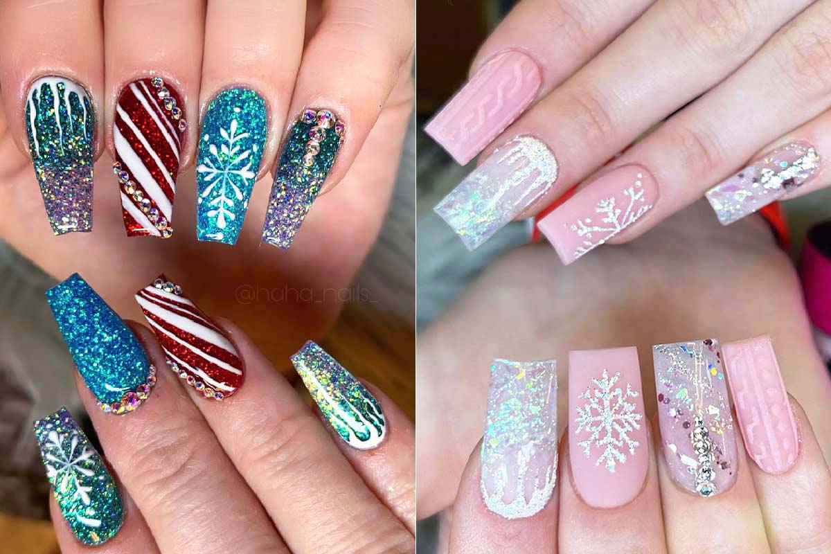 Glittery Snowflake Holiday Nail Ideas