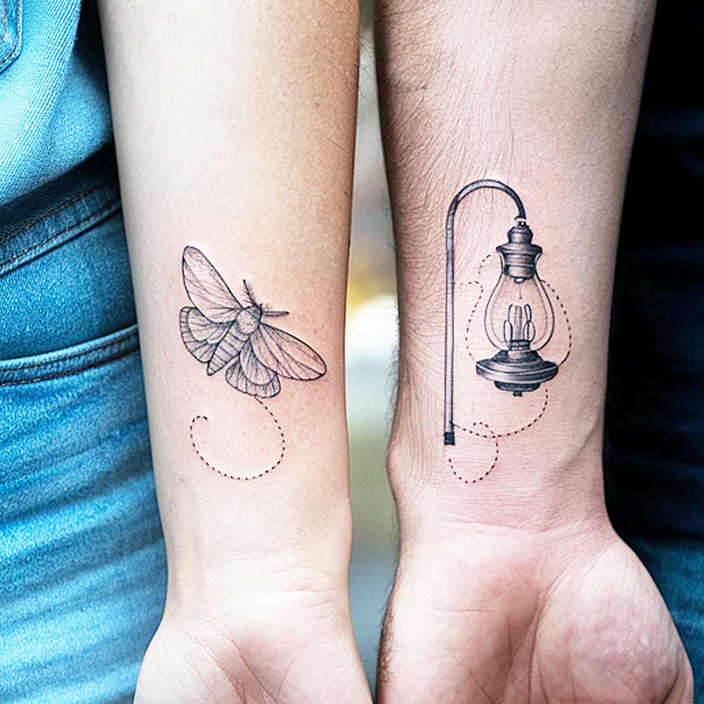 Moth and The Lamp Couple Tattoos