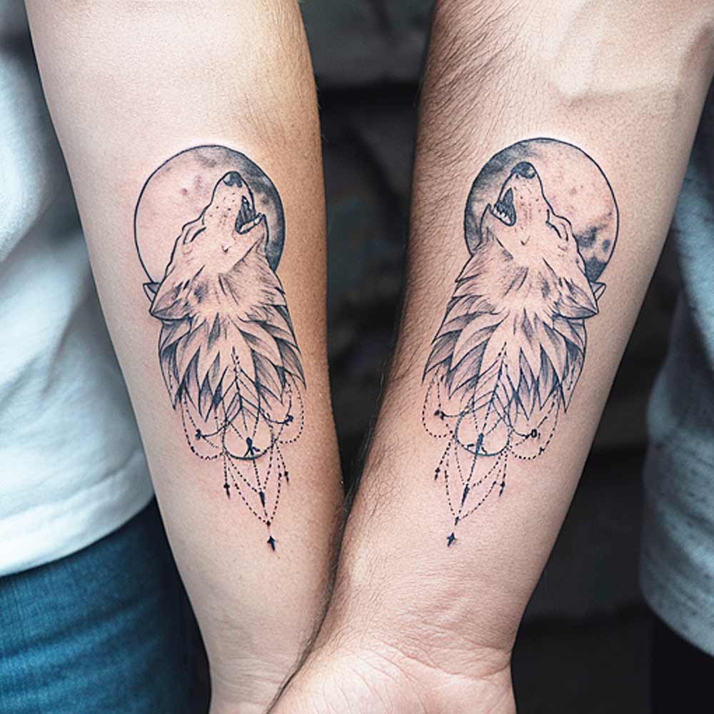 Howling Wolves Couple Tattoo