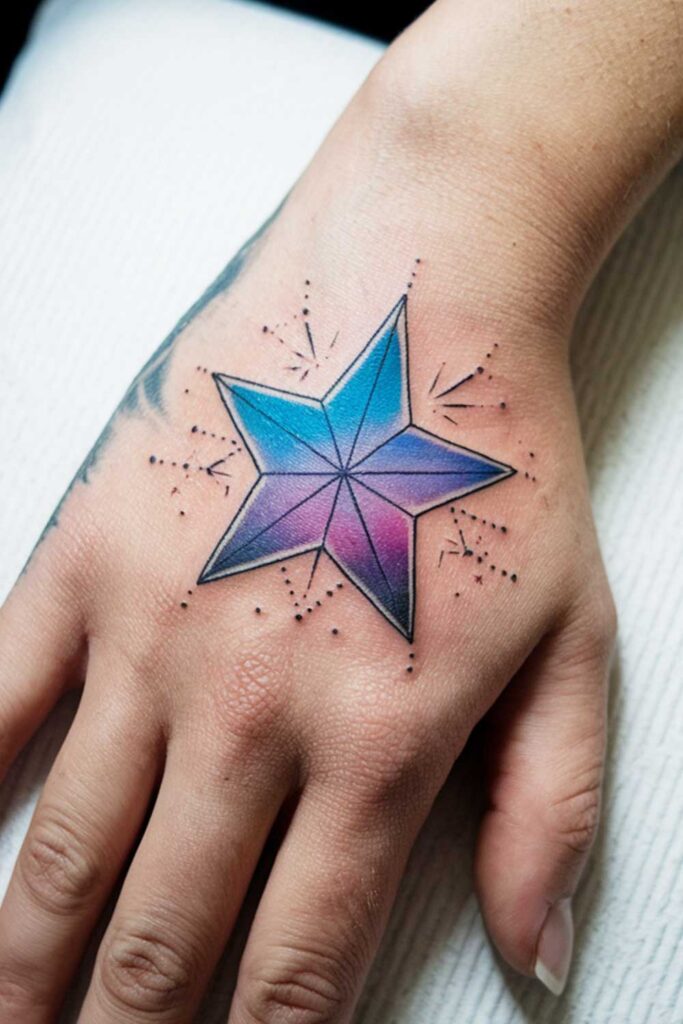 Watercolor Star on a Hand