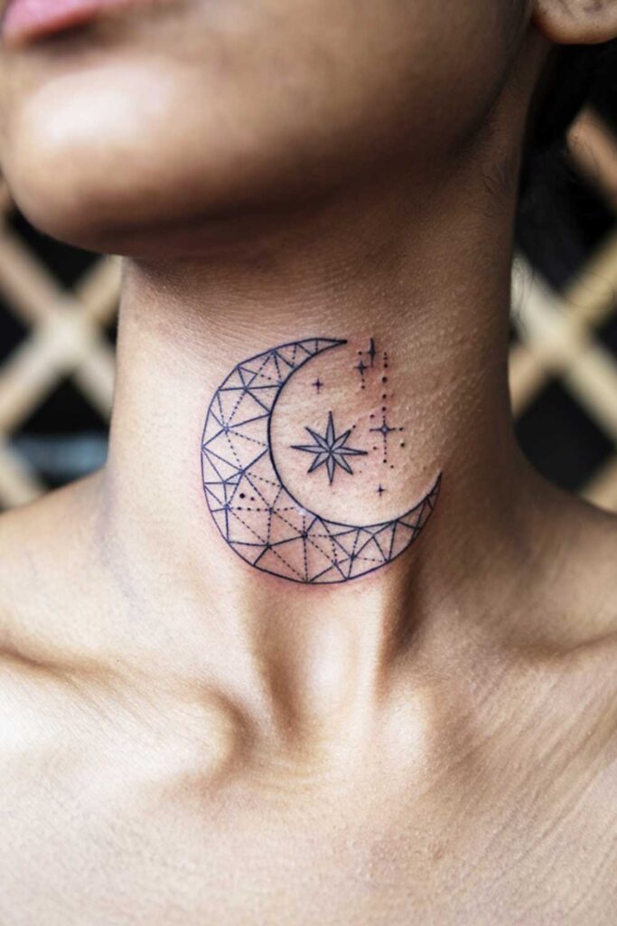 Geometric Moon Neck Tattoo