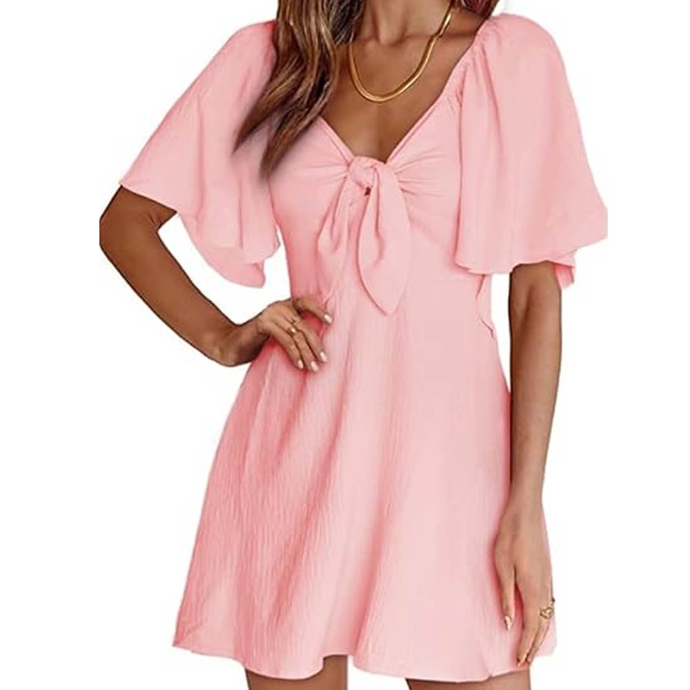 Deep V Neck Elegant Bow tie Mini Dress