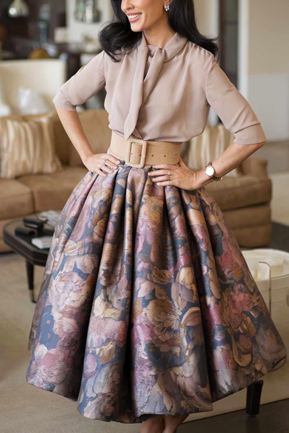 Floral Skirt with Blouse Outfit