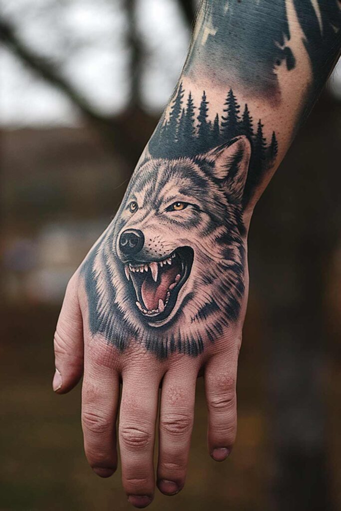 Wolf Tattoo on a Hand