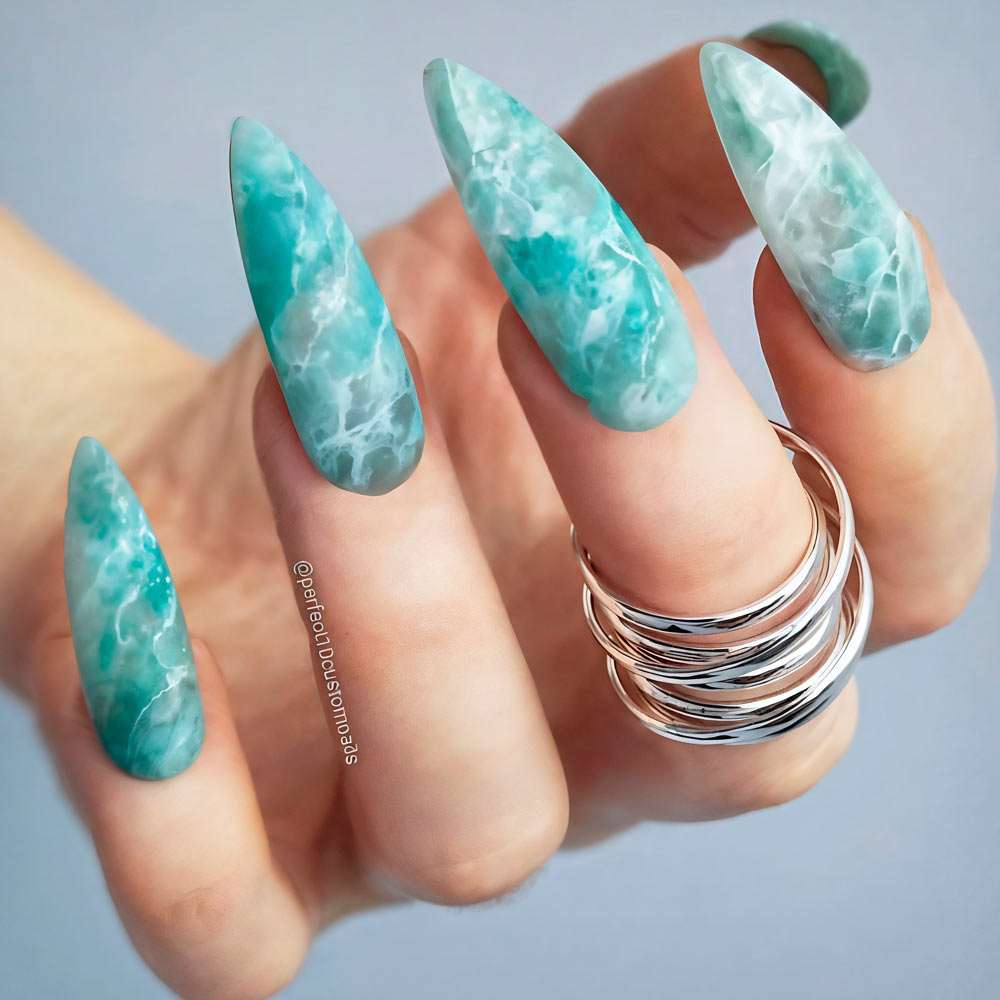 Spring Nails With Water Marble