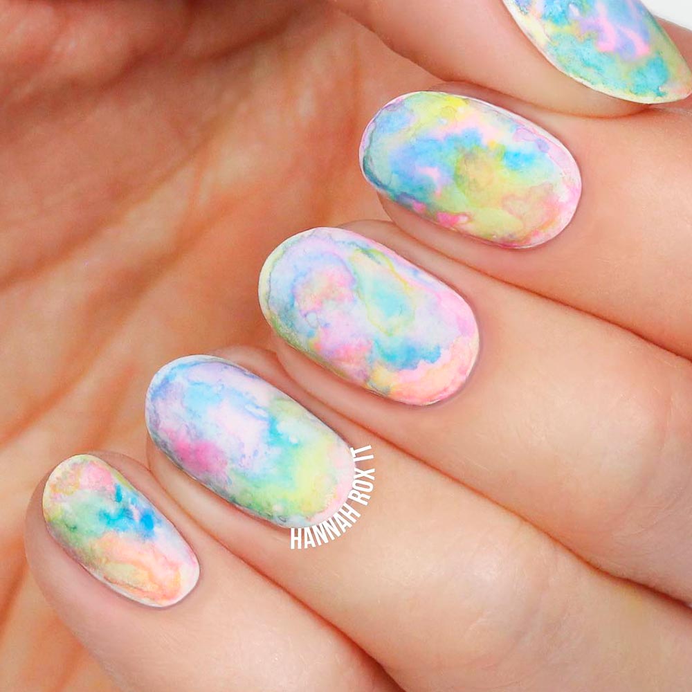 Spring Nails With Water Marble