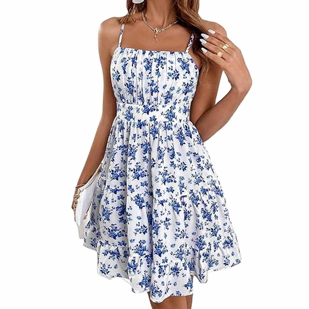 Sleeveless Ruffle Hem A Line Swing Cami Dress