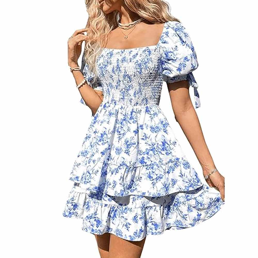 Floral Print Puff Sleeve Dress
