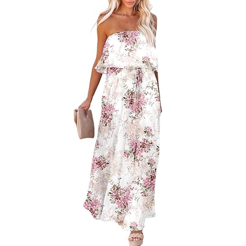 Strapless Floral Off the Shoulders Dress