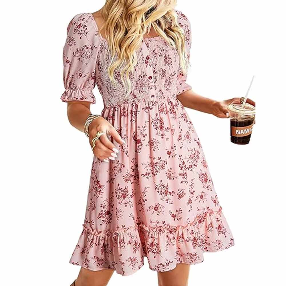 Short Sleeve Square Neck Floral Sundress