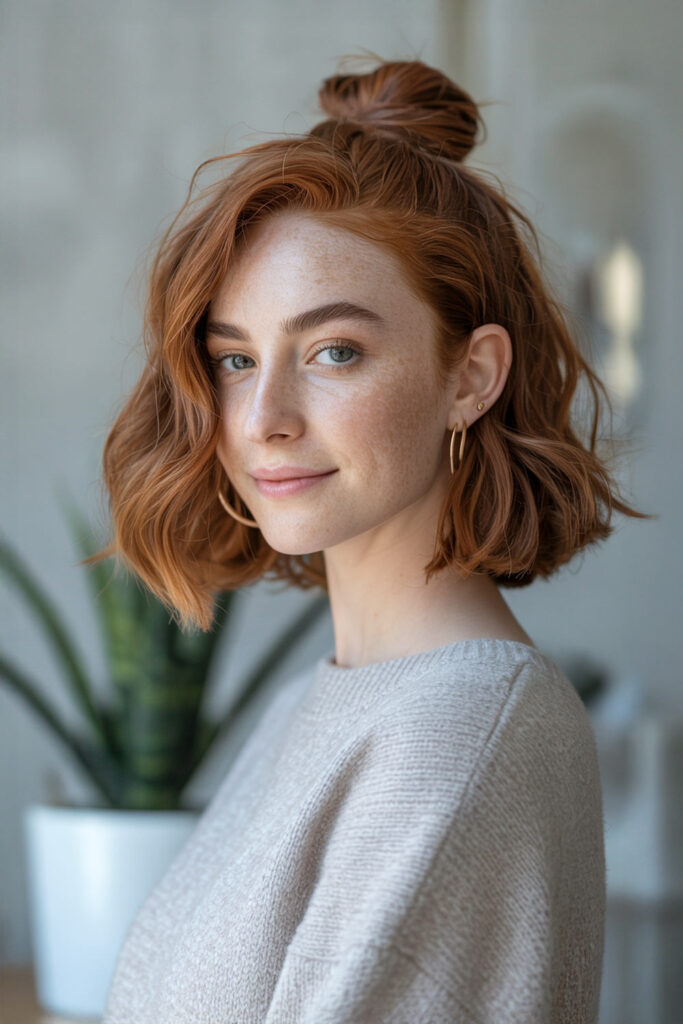 Messy Half-Up Top Knot for Short Hair